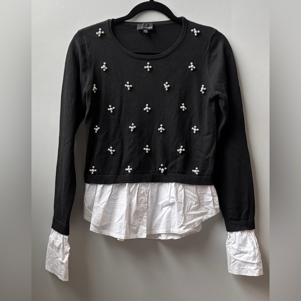 Lucy Paris Black and White Embellished Blouse